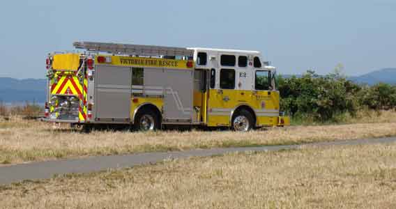 Fire truck on Finlayson Point meadow